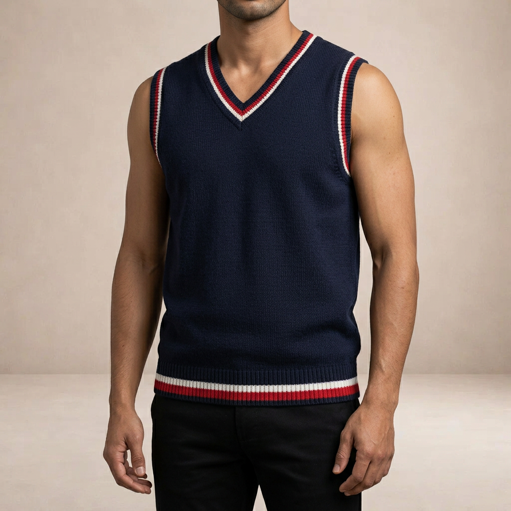 Men's sleeveless V-neck cable knit sweater vest