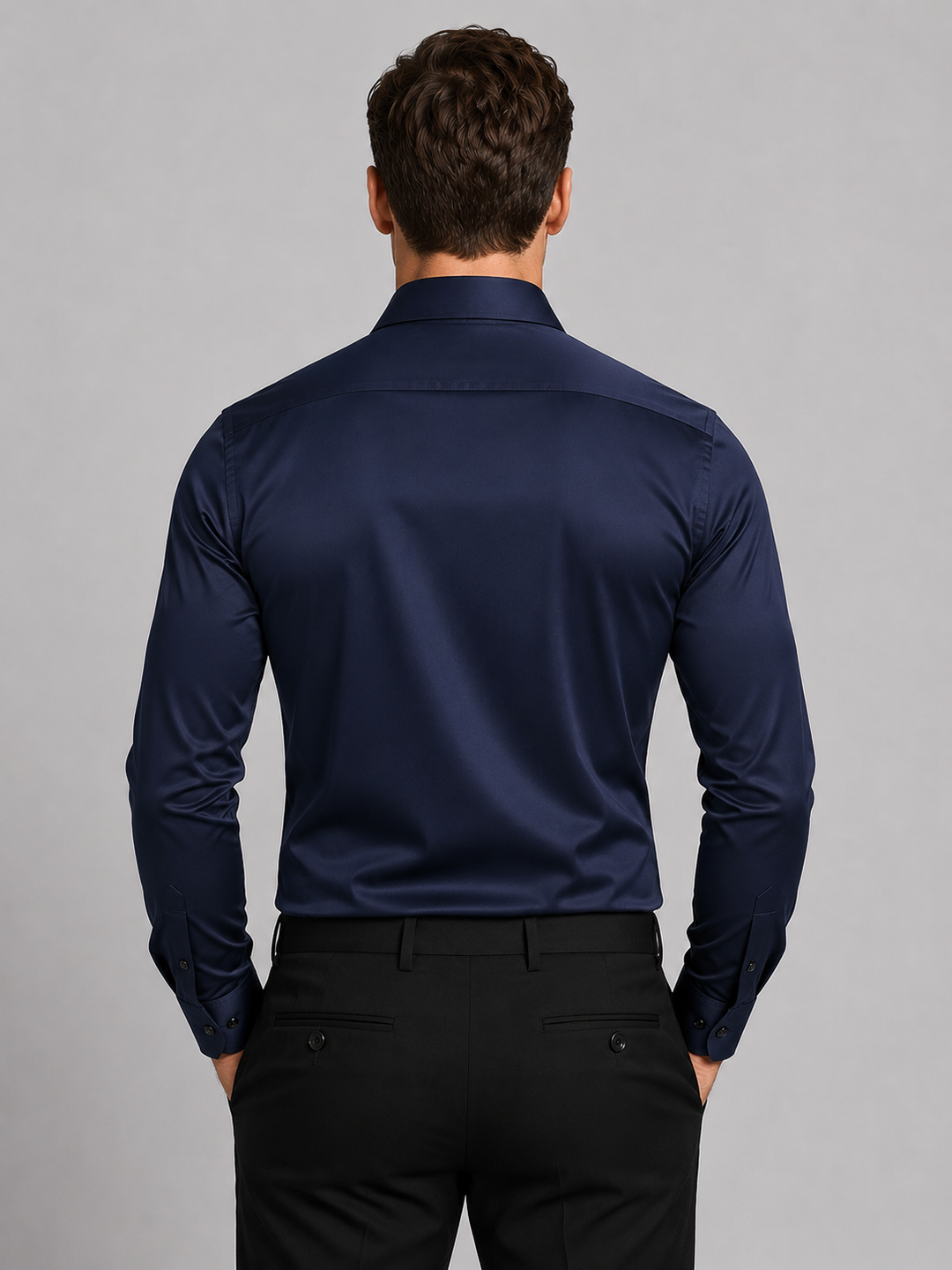 Men's slim fit long-sleeve button-front shirt with pointed collar