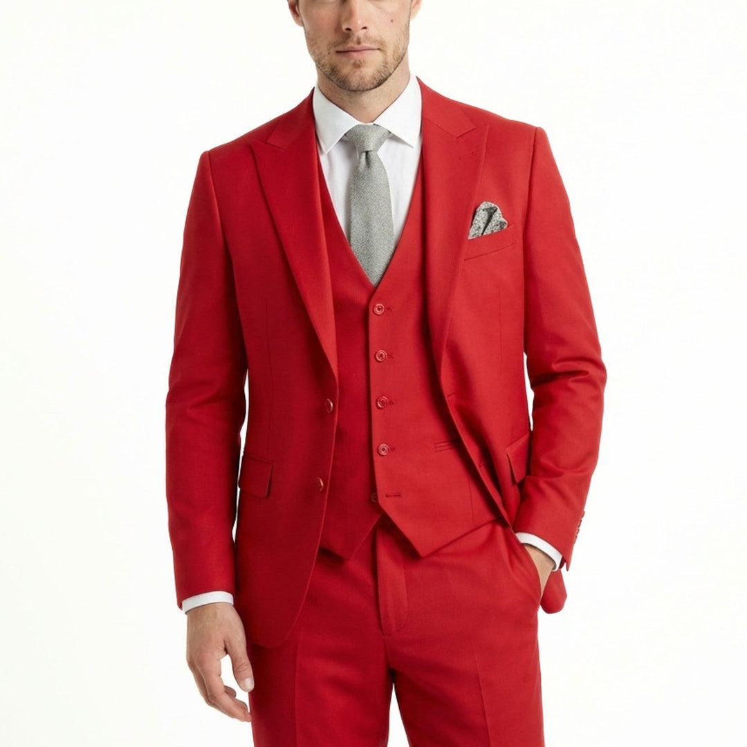 Men's three-piece suit with notch lapel jacket and waistcoat