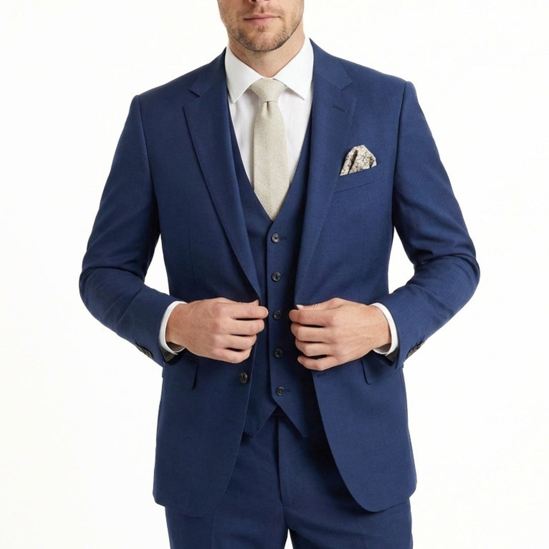 Men's three-piece suit with notch lapel jacket and waistcoat