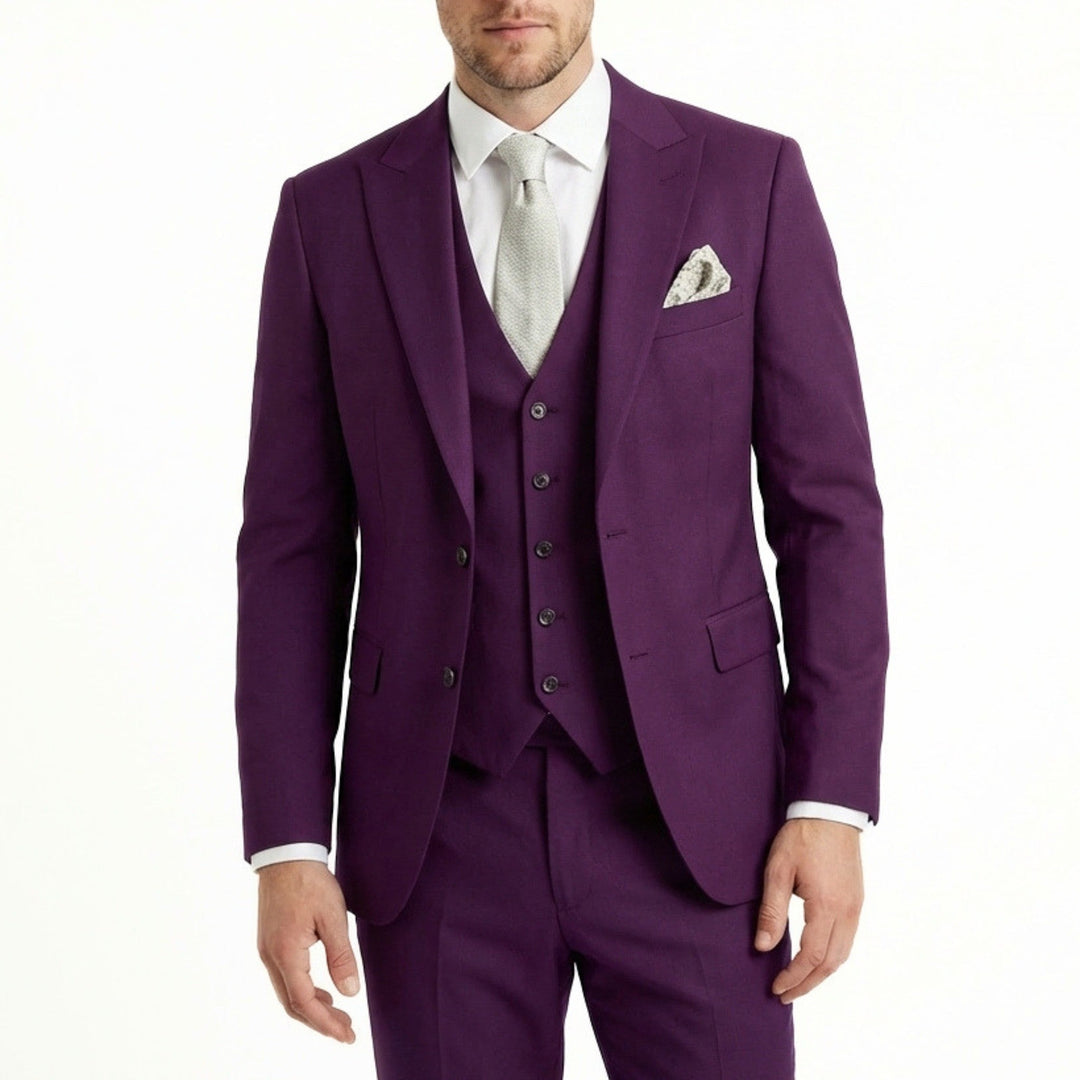 Men's three-piece suit with notch lapel jacket and waistcoat