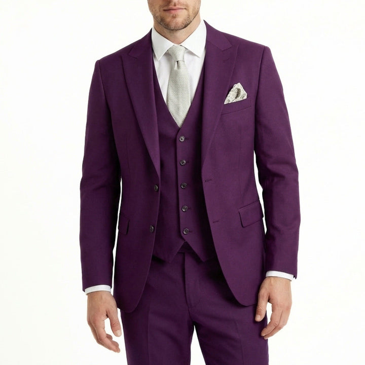 Men's three-piece suit with notch lapel jacket and waistcoat