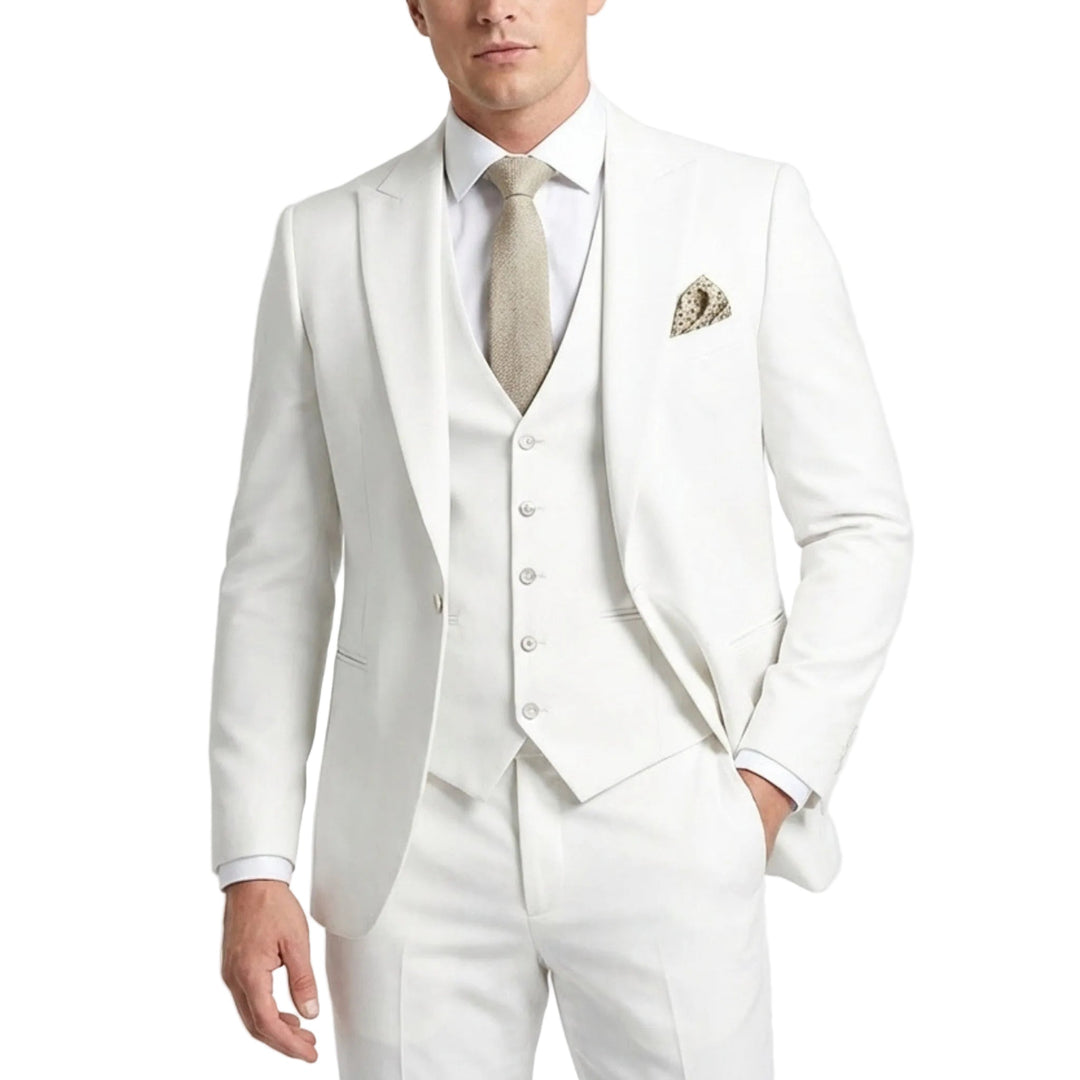 Men's three-piece suit with notch lapel jacket and waistcoat