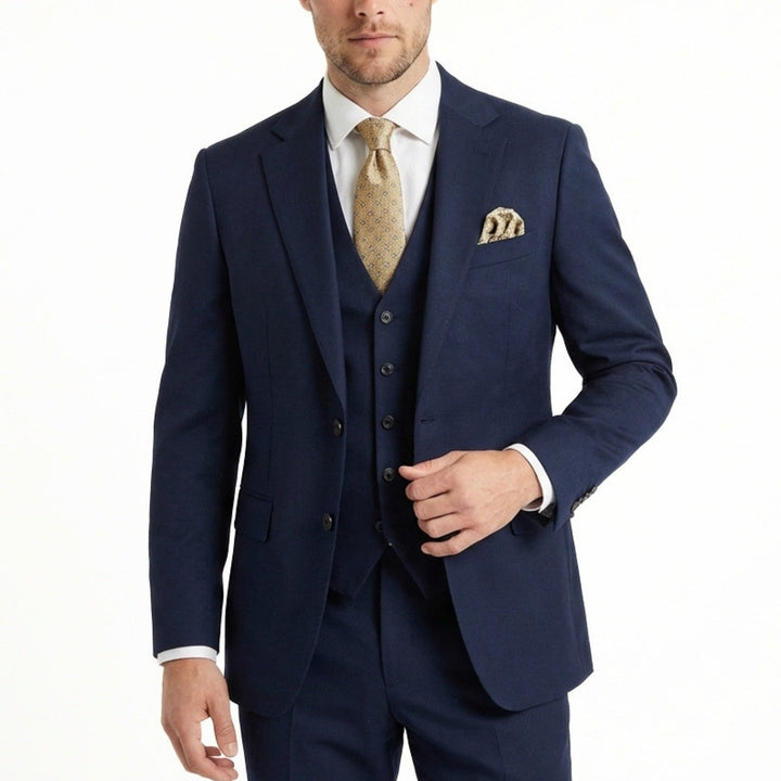Men's three-piece suit with notch lapel jacket and waistcoat