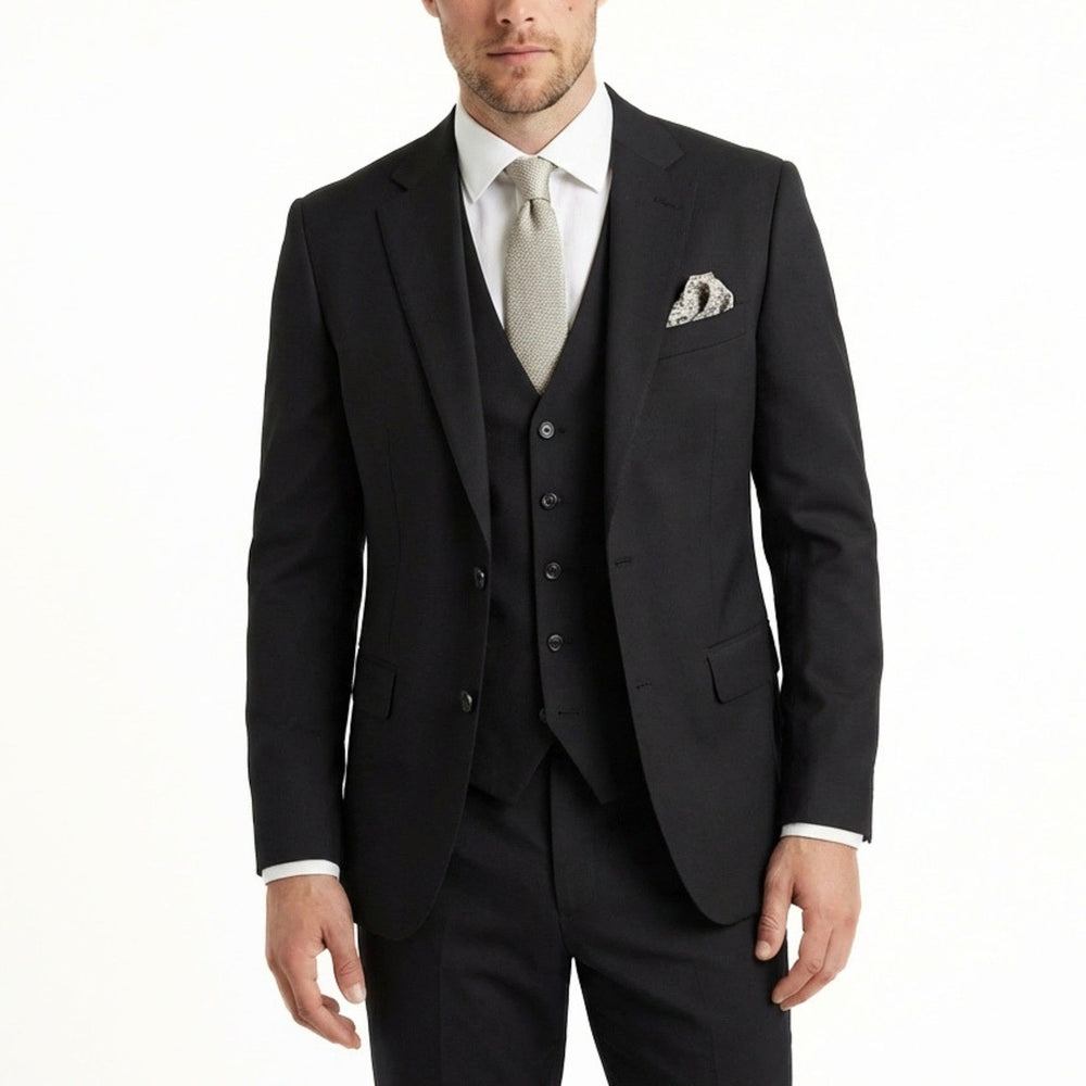Men's three-piece suit with notch lapel jacket and waistcoat