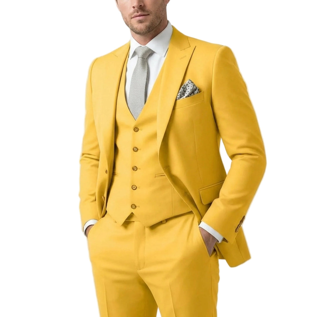 Men's three-piece suit with notch lapel jacket and waistcoat