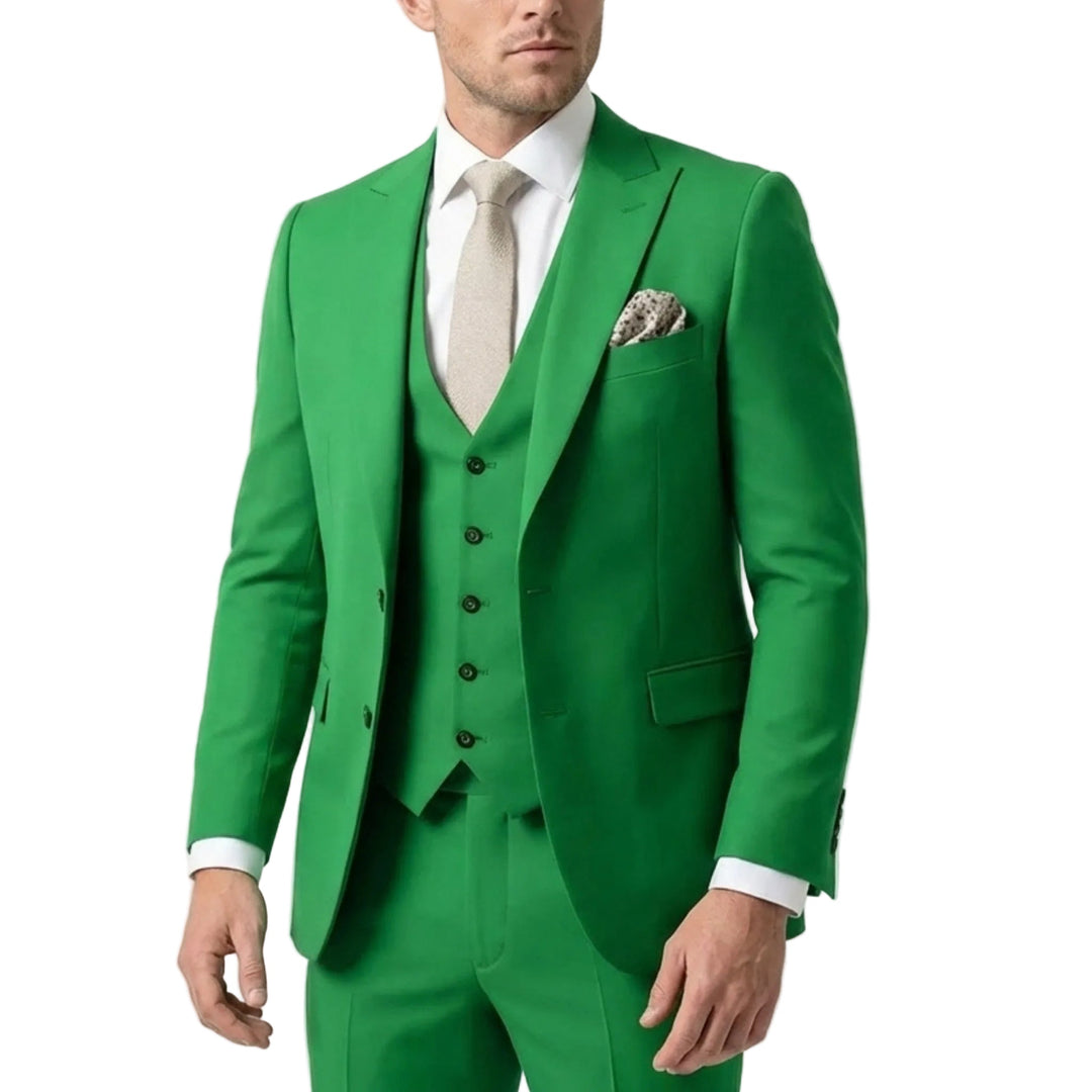Men's three-piece suit with notch lapel jacket and waistcoat