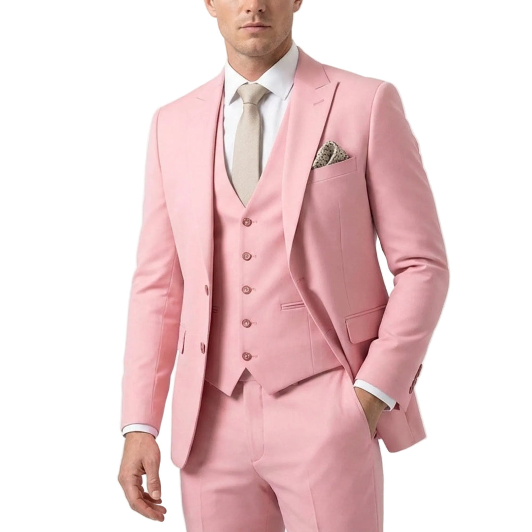Men's three-piece suit with notch lapel jacket and waistcoat