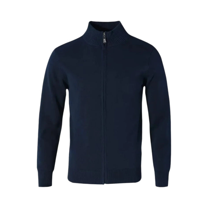 Men's zip-up cardigan with mock neck and long sleeves