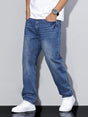 Men's straight leg jeans with a mid-rise waist and full-length legs