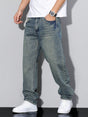 Men's straight leg jeans with a mid-rise waist and full-length legs