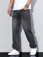 Men's straight leg jeans with a mid-rise waist and full-length legs