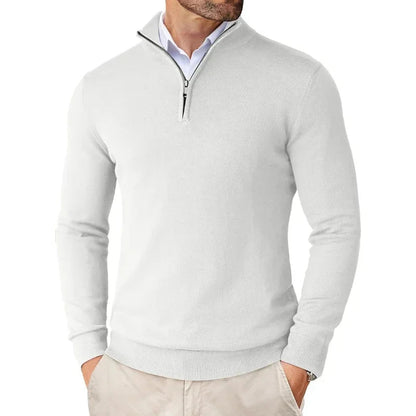 Men's half-zip sweater with high collar and long sleeves