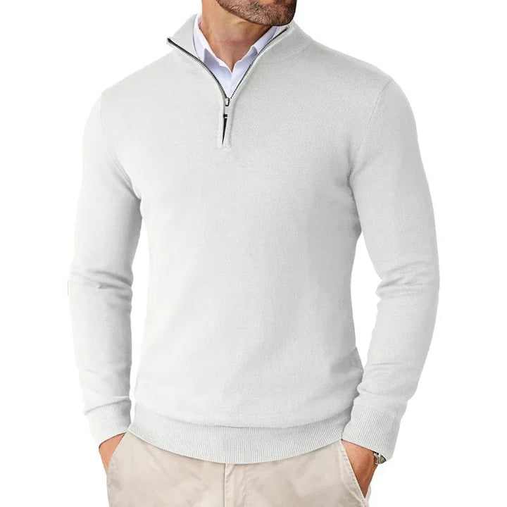 Men's half-zip sweater with high collar and long sleeves