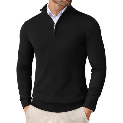 Men's half-zip sweater with high collar and long sleeves