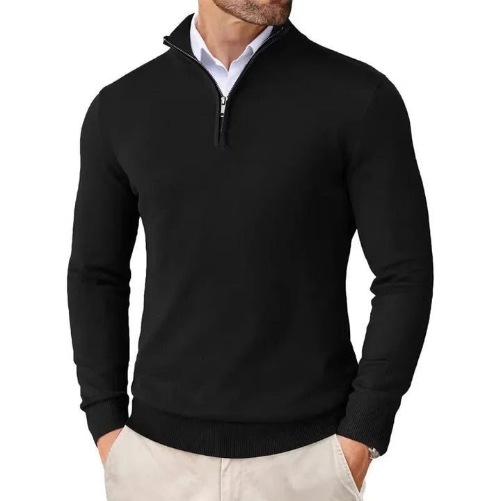 Men's half-zip sweater with high collar and long sleeves