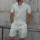 Men's Waffle Knit Polo and Shorts Set, Quarter Zip, Drawstring