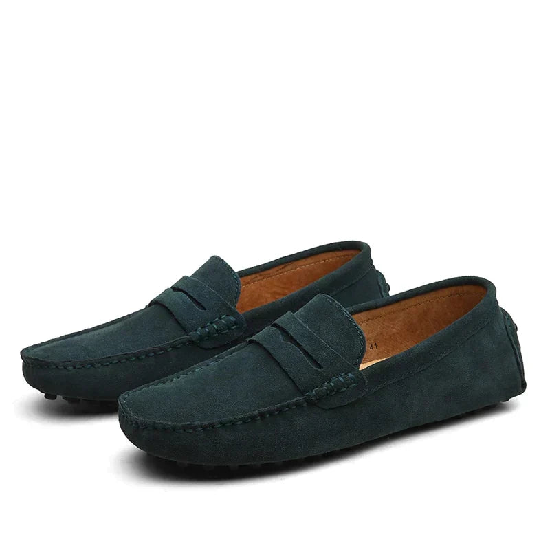 Men's slip-on loafers with moc toe stitching and penny strap detail