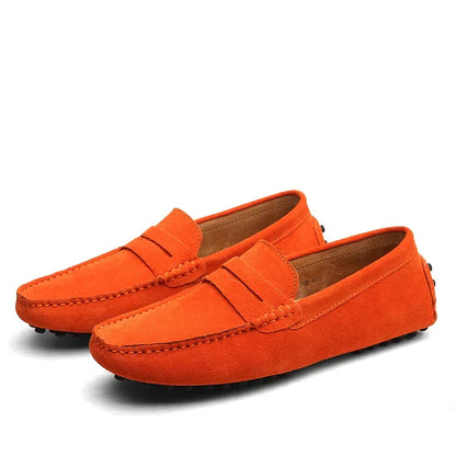 Men's slip-on loafers with moc toe stitching and penny strap detail