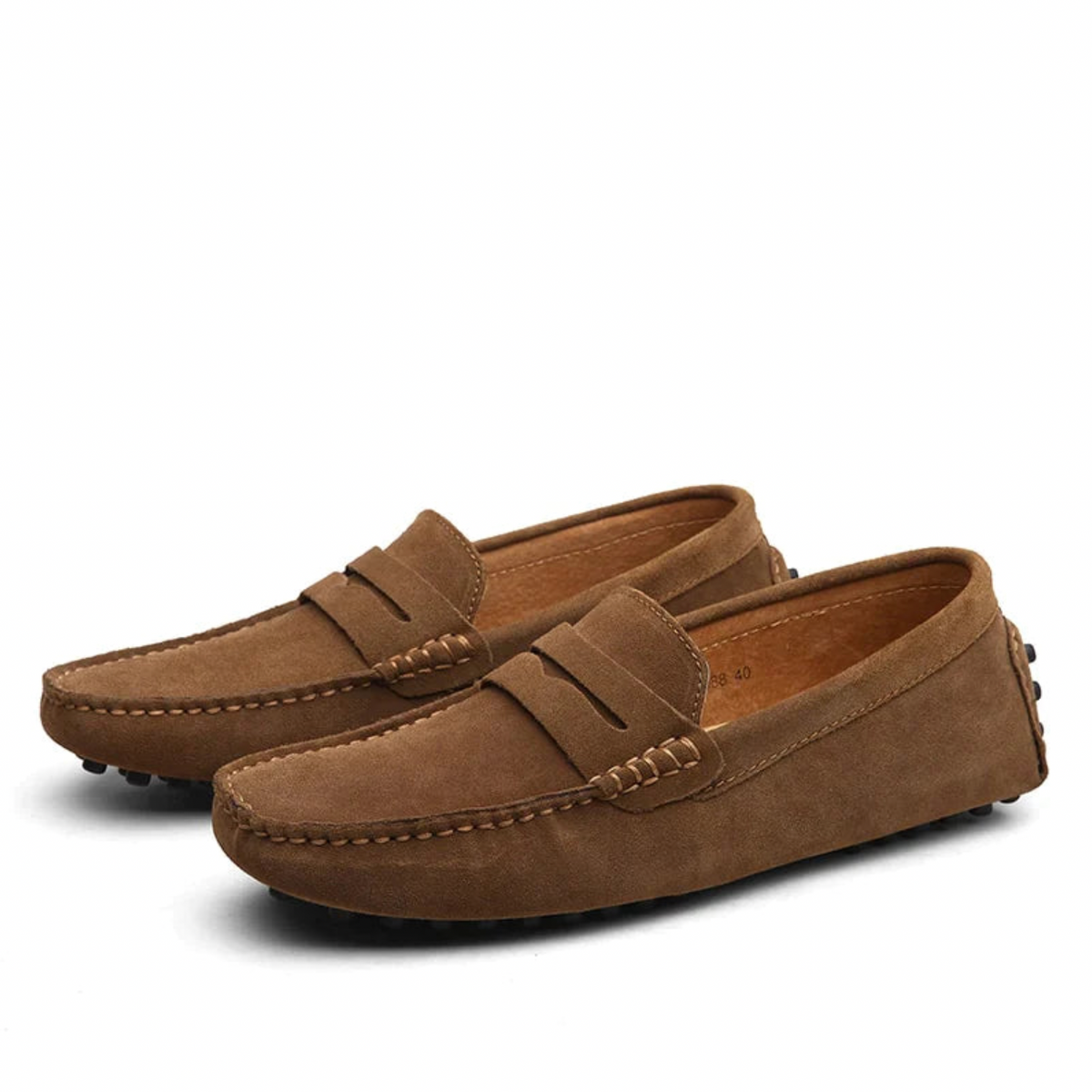 Men's slip-on loafers with moc toe stitching and penny strap detail