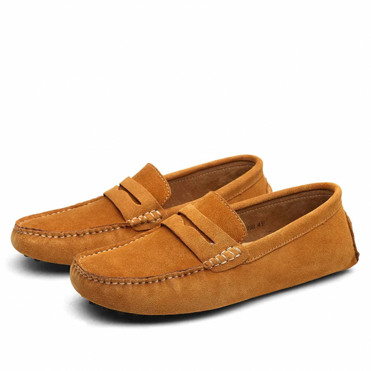 Men's slip-on loafers with moc toe stitching and penny strap detail