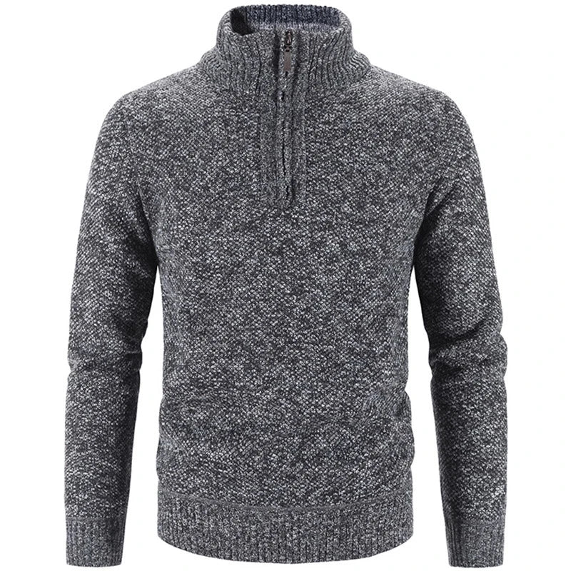 Men's textured knit half-zip sweater with stand collar and long sleeves