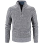 Men's textured knit half-zip sweater with stand collar and long sleeves