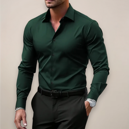 Men's slim fit long sleeve button shirt with pointed collar