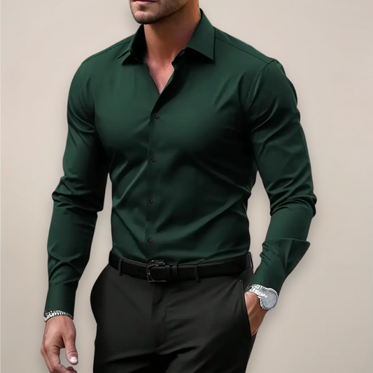 Men's slim fit long sleeve button shirt with pointed collar