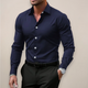 Men's slim fit long sleeve button shirt with pointed collar
