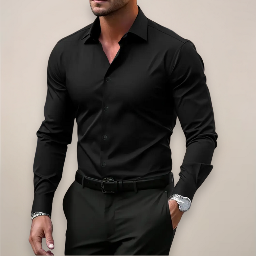 Men's slim fit long sleeve button shirt with pointed collar
