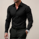 Men's slim fit long sleeve button shirt with pointed collar