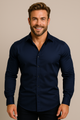 Men's long-sleeve tailored shirt with point collar and chest pocket