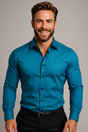 Men's long-sleeve tailored shirt with point collar and chest pocket