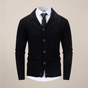 Men's cable knit shawl collar cardigan with button front