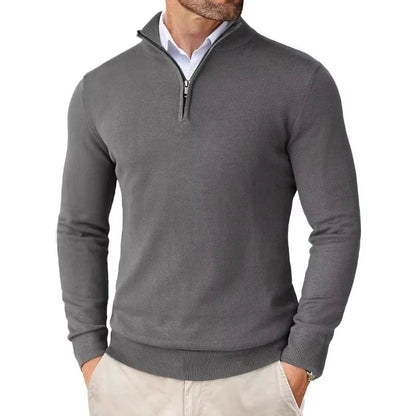Men's slim fit quarter zip sweater with mock neck and long sleeves