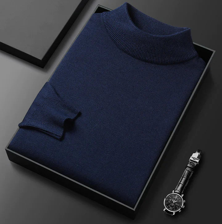 Men's plain turtleneck sweater with long sleeves and ribbed trims