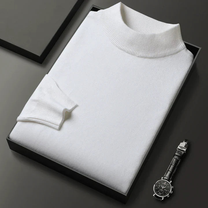Men's plain turtleneck sweater with long sleeves and ribbed trims
