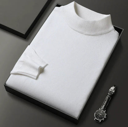 Men's plain turtleneck sweater with long sleeves and ribbed trims