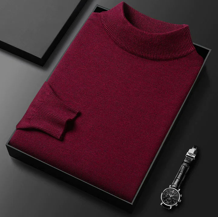 Men's plain turtleneck sweater with long sleeves and ribbed trims