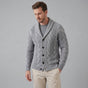 Men's cable knit shawl collar cardigan with button front