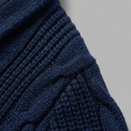 Men's cable knit shawl collar cardigan with button front