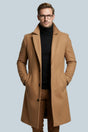 Men's slim fit long formal coat with notched lapels, button front and side pockets