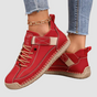 Women's high-top lace-up sneakers with ankle strap and stitched flat sole