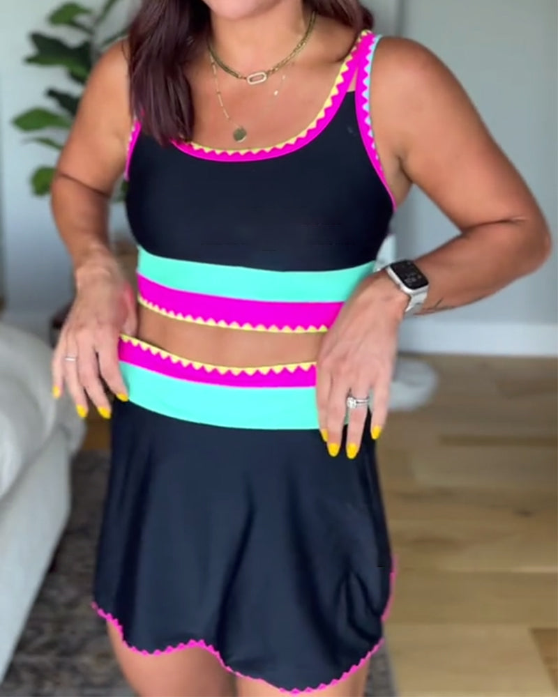 Mira Three-Piece Color Block Swimsuit 0