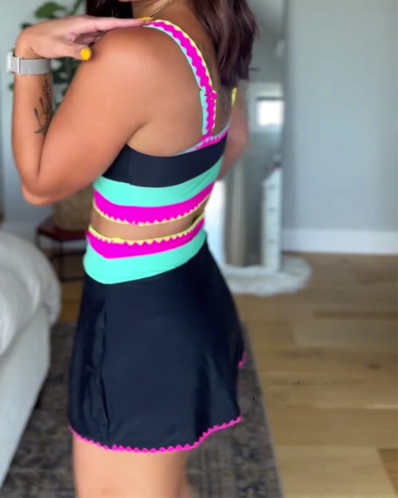 Mira Three-Piece Color Block Swimsuit 2