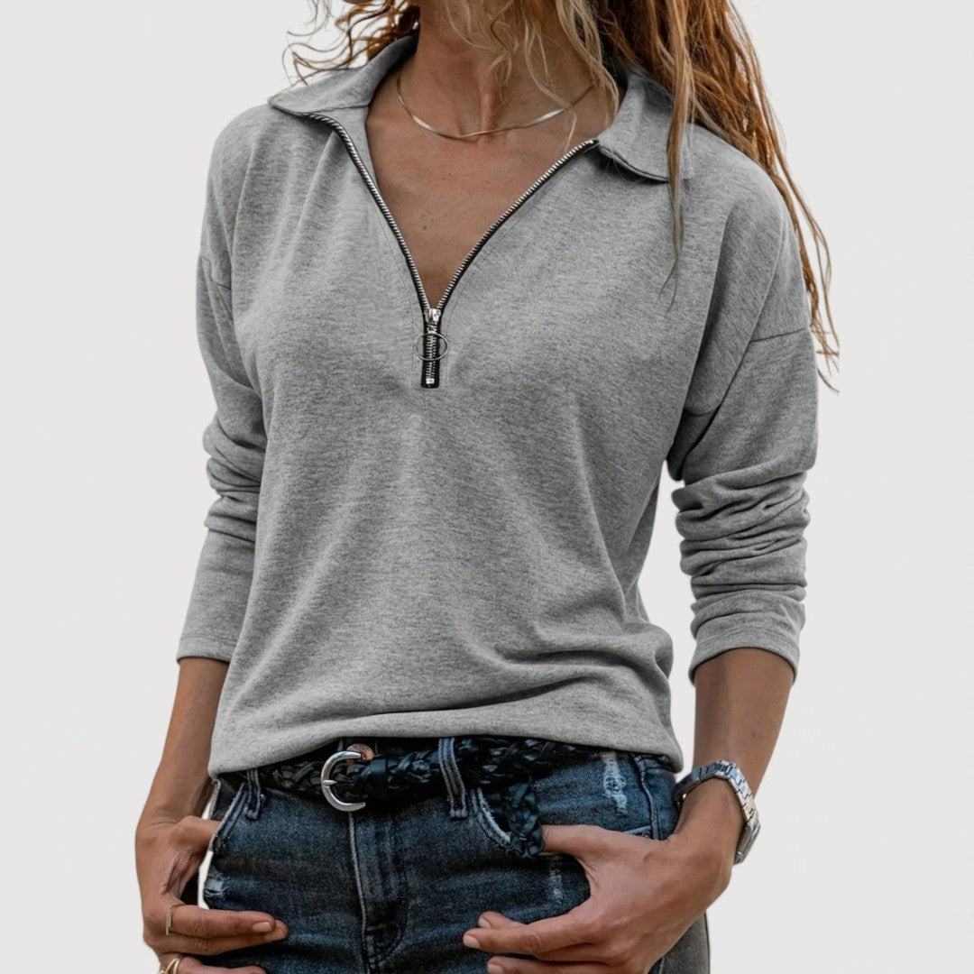 Mira Zip Collar Blouse 0