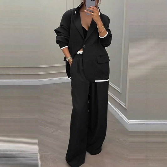 Women's oversized blazer and wide-leg trouser suit set