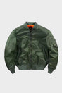 Men's bomber jacket with stand collar, zip front, ribbed trims and sleeve utility pocket
