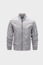 Men's bomber jacket with stand collar, zip front, ribbed trims and sleeve utility pocket
